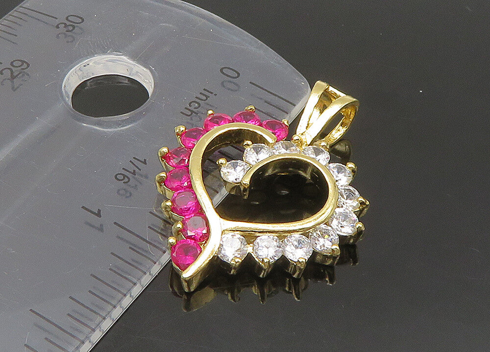 925 Silver  Vintage Cubic Zirconia & Pink Topaz Love Heart Pendant  PT18068