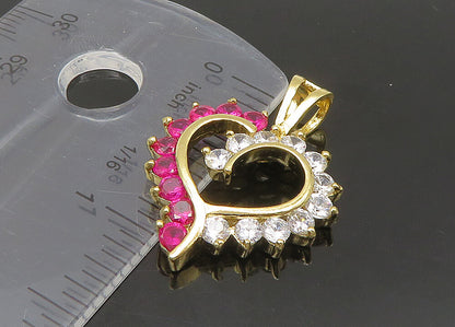 925 Silver  Vintage Cubic Zirconia & Pink Topaz Love Heart Pendant  PT18068