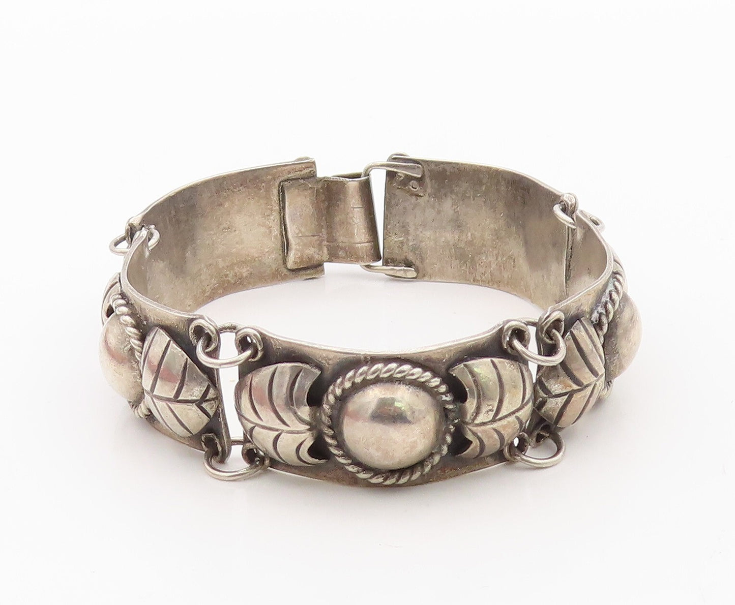 925 Sterling Silver Vintage Bracelet TAXCO Antique Floral Design Carved  BT10821