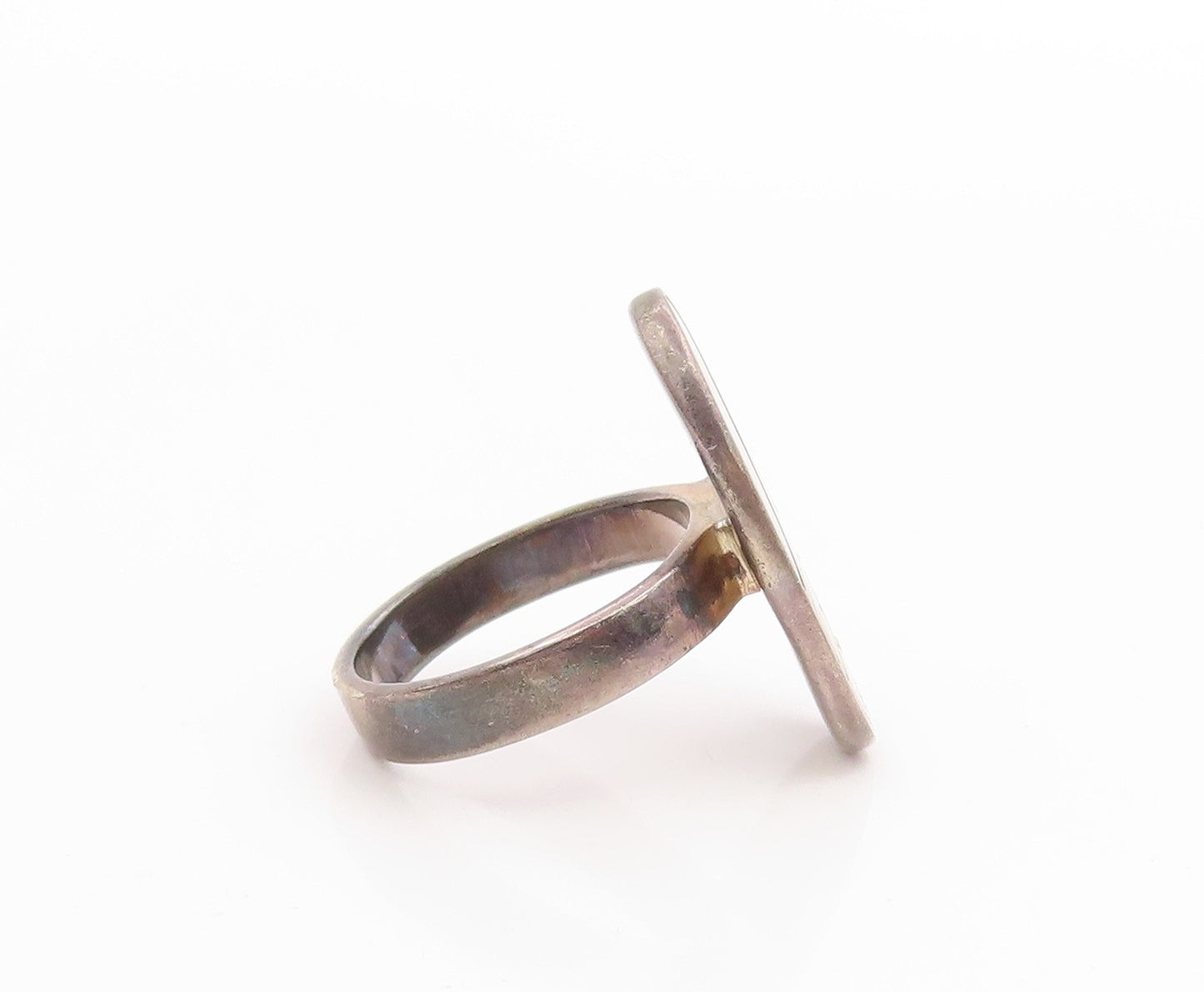 925 Sterling Silver Vintage Ring Mother Of Pearl Inlay Band  Sz 8.5  RG35647