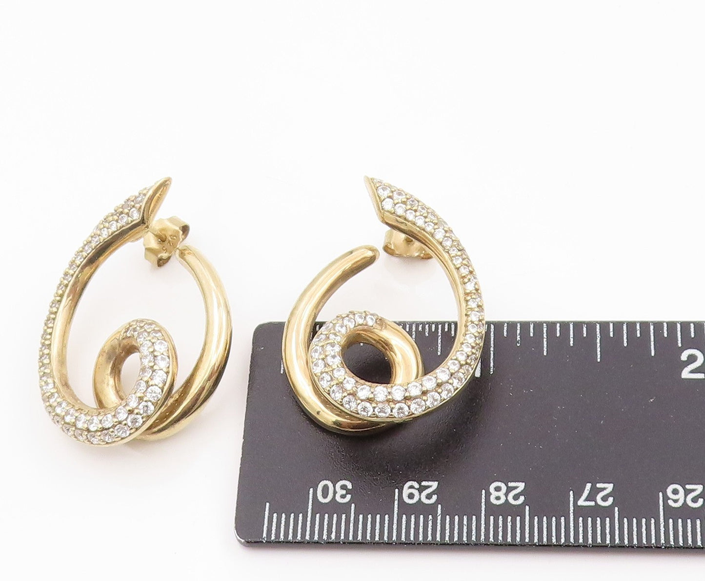 925 Sterling Silver Vintage Earrings Gold Plated CZ Classic Twisted Stud EG13796