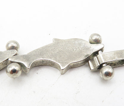 925 Sterling Silver  Vintage Shiny Dolphin Motif Link Chain Bracelet  BT3745