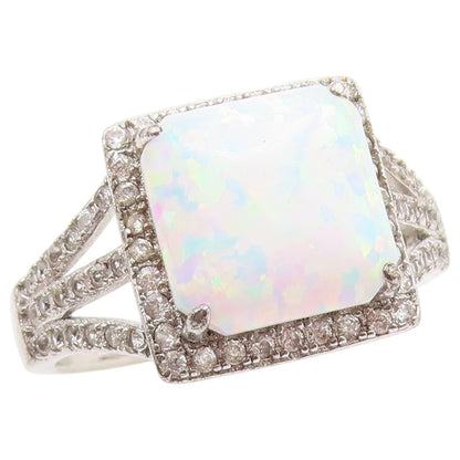 925 Sterling Silver Vintage Ring Fire Opal & CZ Statement Band  Sz 8  RG36698