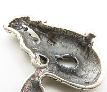 925 Sterling Silver  Vintage Shiny Etched Dragon Motif Drop Pendant  PT6822