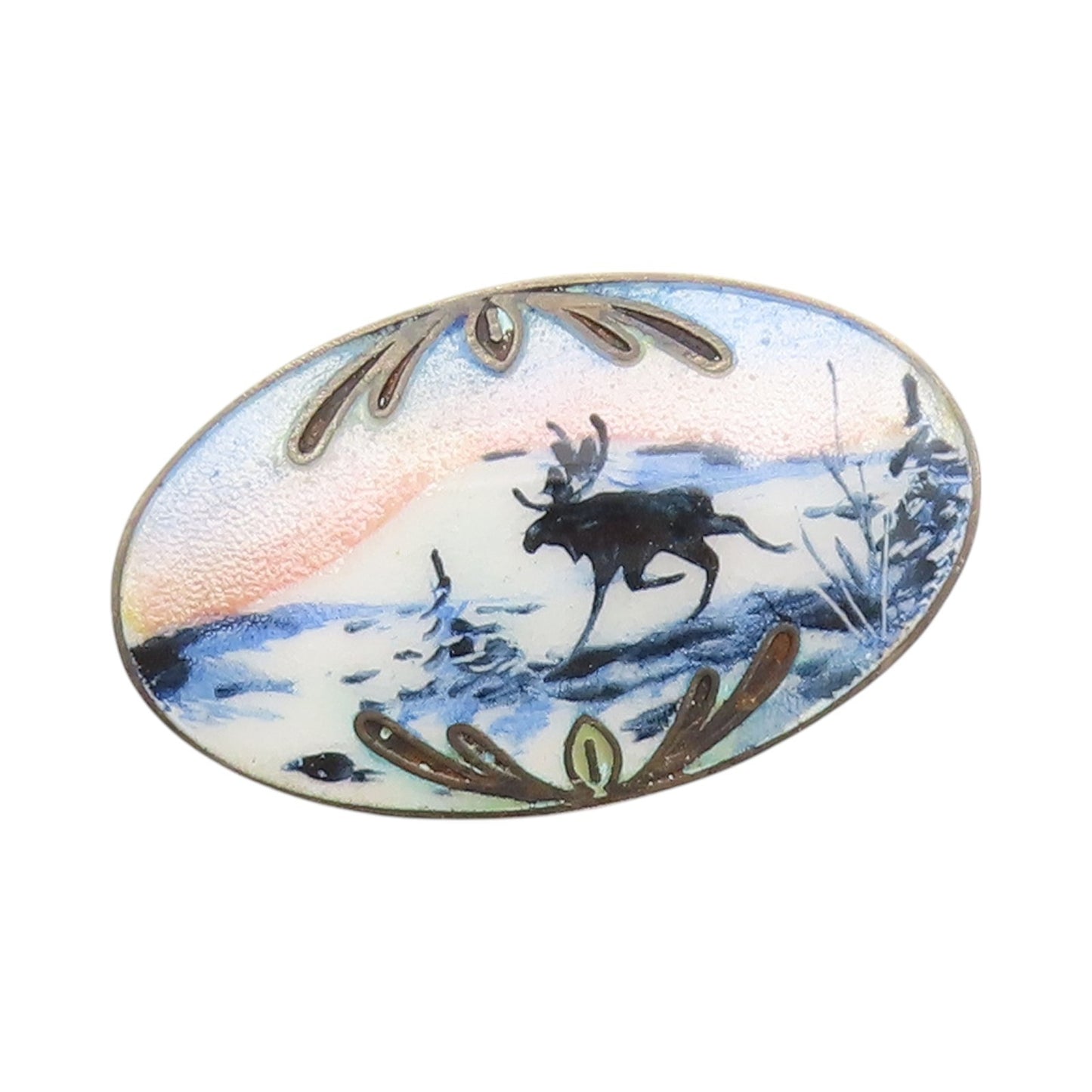 925 Sterling Silver Vintage Brooch EUROPE Enameled Winter Scenery  BP11774
