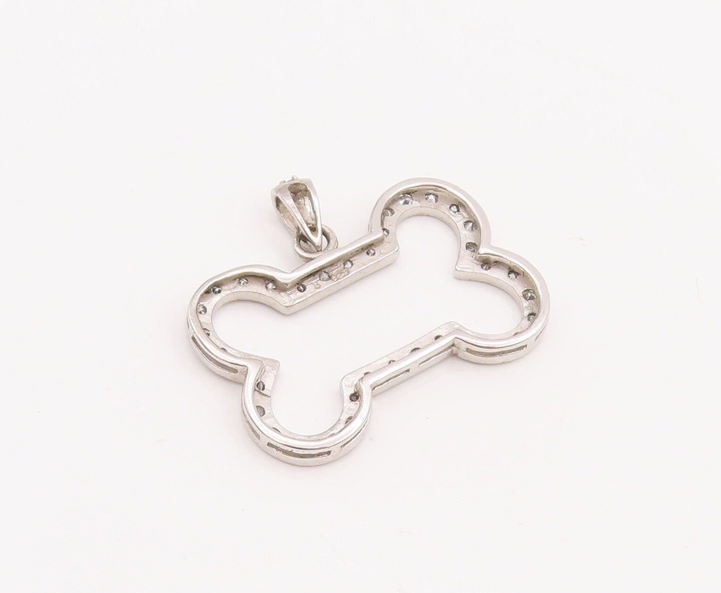 925 Sterling Silver Vintage Pendant Minimalist Bone Topaz Beaded Cutout  PT22846
