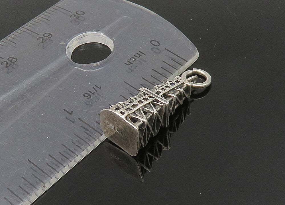 925 Sterling Silver  Vintage Petite Shiny Tower Motif Pendant  PT18604
