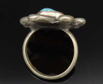 925 Silver Vintage Turquoise Spiral Flower Ring Sz 11 RG25430