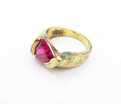 925 Sterling Silver  Pink Topaz Shiny Gold Plated Band Ring Sz 7.5  RG6552