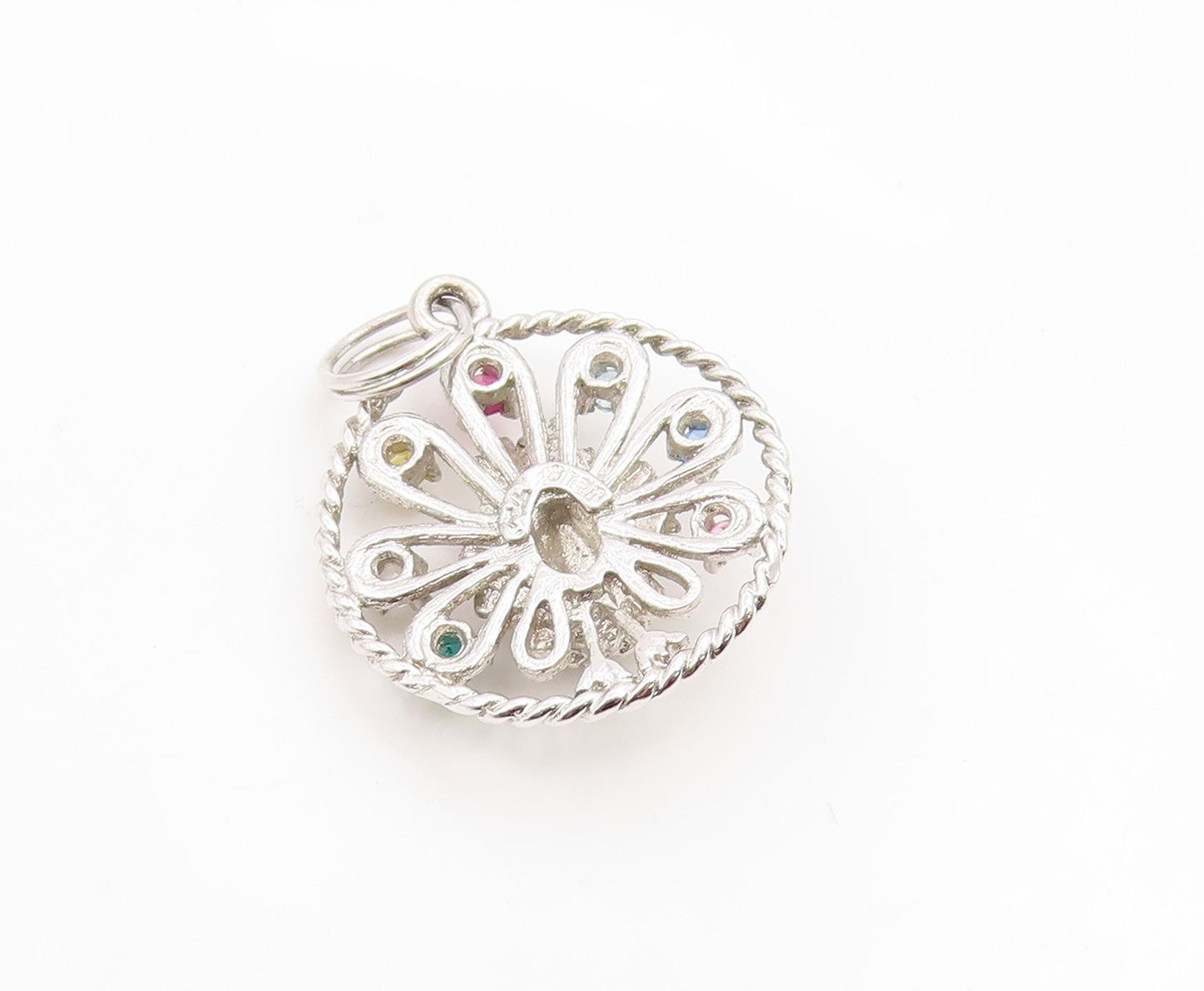 925 Sterling Silver Vintage Pendant Multi Gemstone Elegant Peacock Bird  PT25909