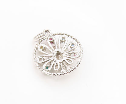 925 Sterling Silver Vintage Pendant Multi Gemstone Elegant Peacock Bird  PT25909