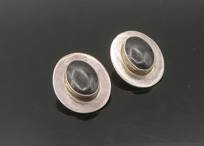 MEXICO 925 Silver   Vintage Black Onyx Shiny Oval Non Pierce Earrings  EG11316