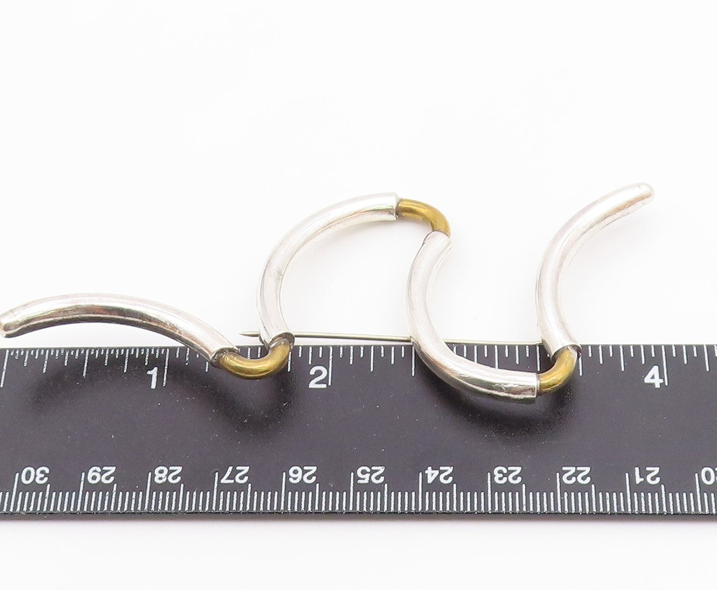 925 Sterling Silver  Vintage Shiny Two Tone Scribble Design Brooch Pin  BP3077