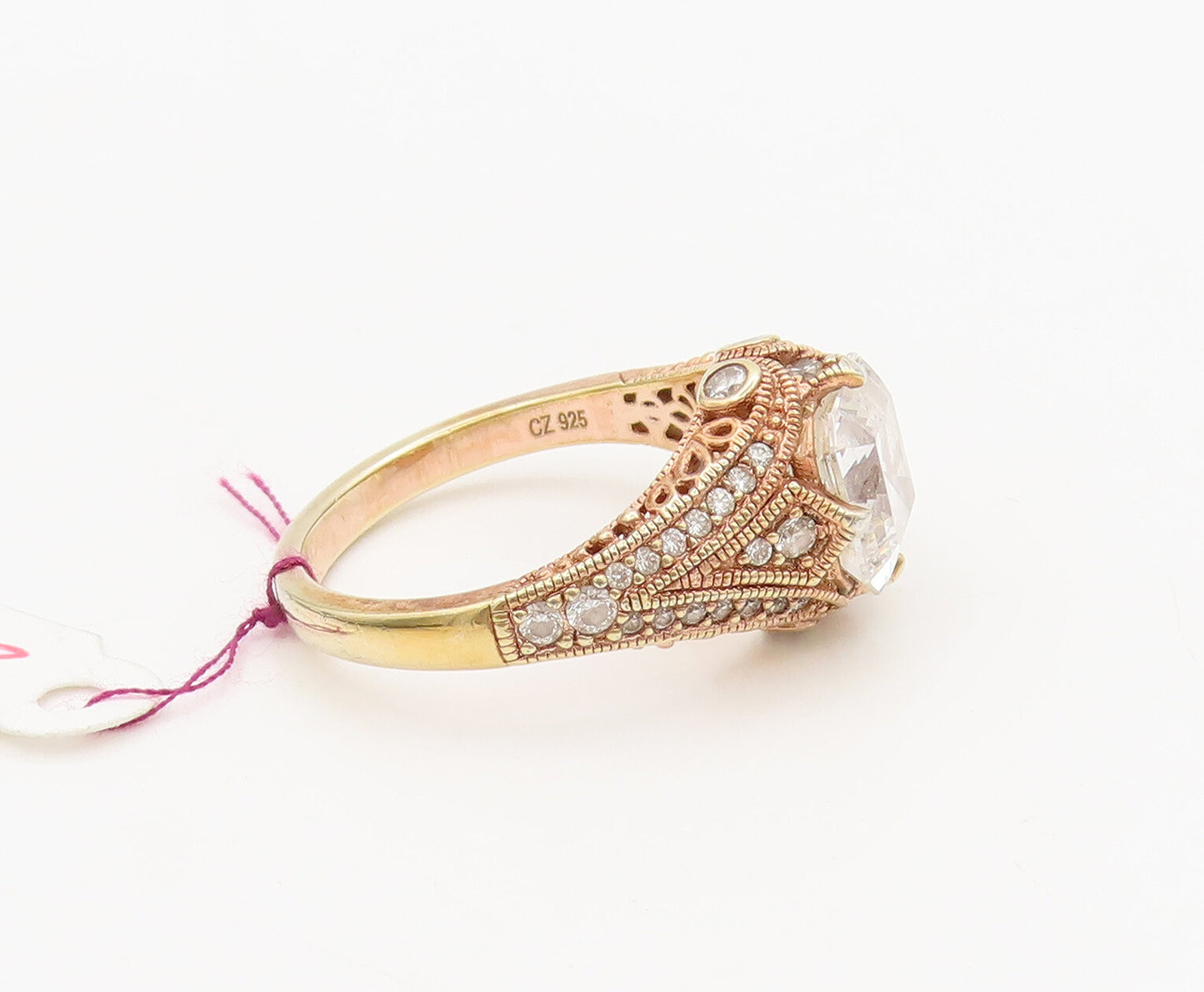VANNA K 925 Silver  Vintage Gold Plated Filigree Carved CZ Ring Sz 11  RG27041