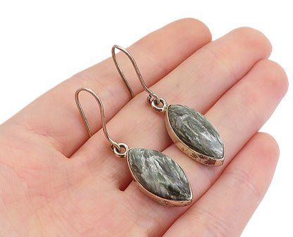 925 Sterling Silver Vintage Cabochon Cut Jasper Dangle Earrings EG2665