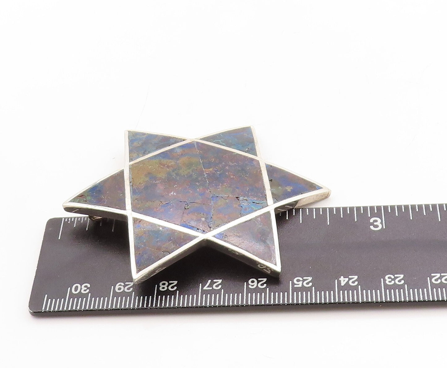 925 Sterling Silver Vintage Brooch Pin TAXCO Cutout Star Gemstone Inlay  BP11301
