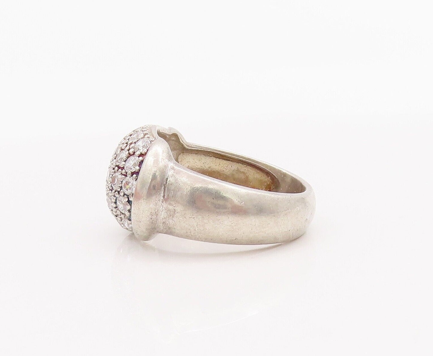 925 Sterling Silver Vintage Ring Minimalist CZ Beaded Bulged Neck  Sz 7  RG28409