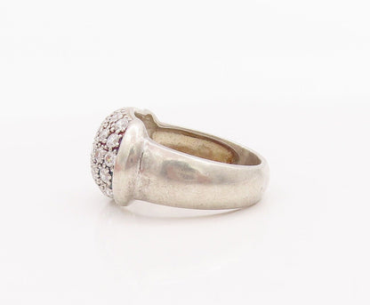 925 Sterling Silver Vintage Ring Minimalist CZ Beaded Bulged Neck  Sz 7  RG28409