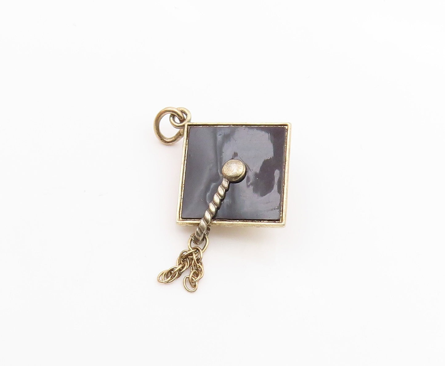 925 Sterling Silver  Vintage Black Onyx Graduation Cap Motif Pendant  PT18972