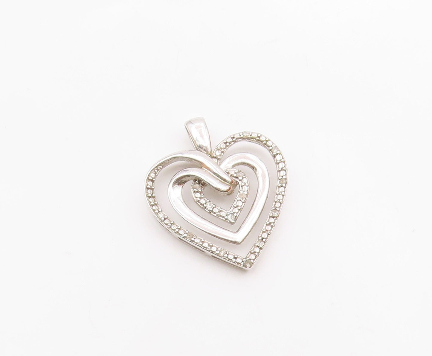 925 Sterling Silver  Vintage Genuine Diamonds Love Heart Pendant  PT16601