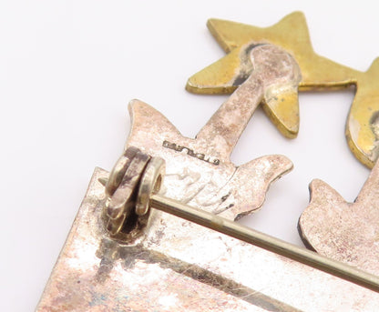 925 Sterling Silver Vintage Brooch Pin Etched Potted Flowers & Star  BP12160