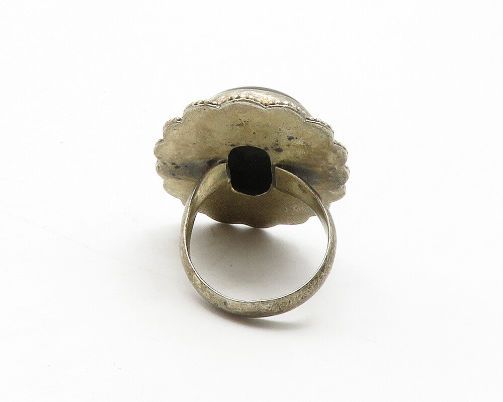 925 Sterling Silver  Vintage Cabochon Black Onyx Cocktail Ring Sz 6  RG13779