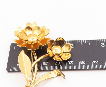 925 Sterling Silver Vintage Brooch Gold Plated Lotus Floral Blossom Pin  BP12021