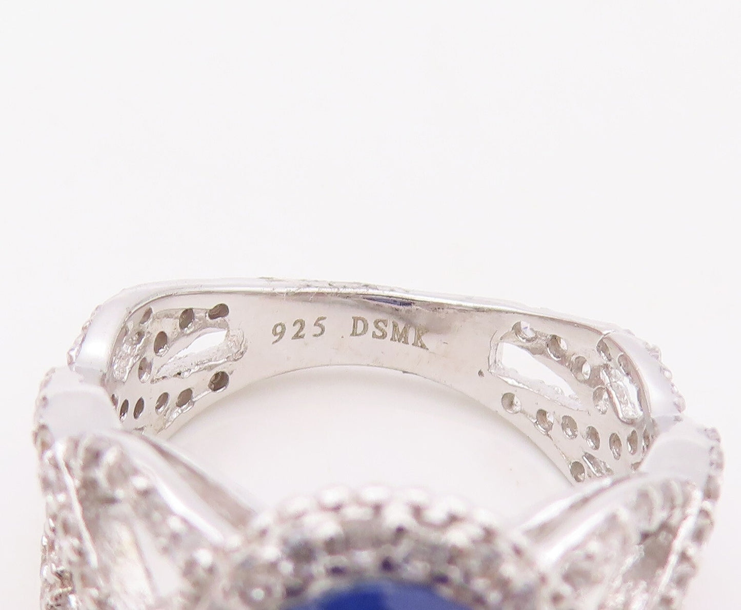 925 Sterling Silver Vintage Ring Designer Cutout Sapphire & CZ  Sz 7.5  RG30577