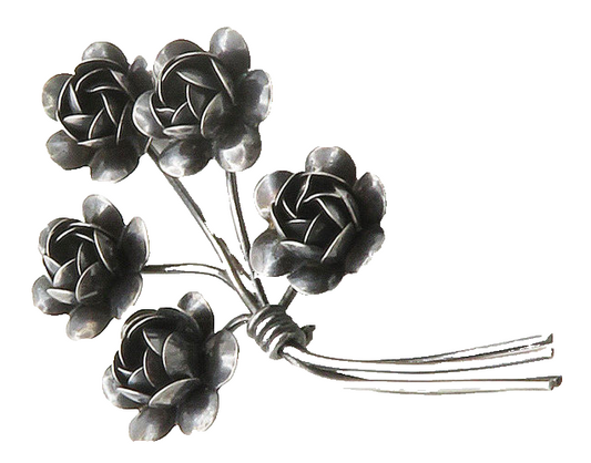 CORO 925 Sterling Silver  Vintage Oxidized Flower Bunch Brooch Pin  BP4849