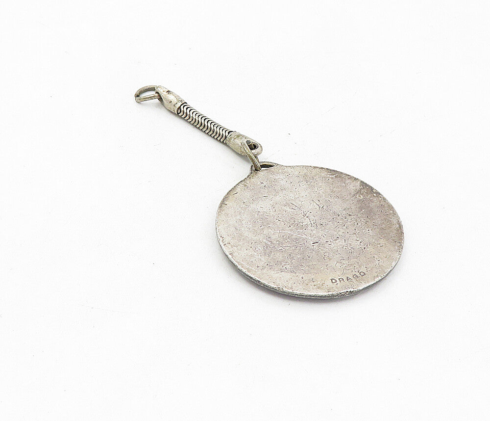925 Sterling Silver  Vintage Antique Enamel Notre Dame Paris Key Chain  TR1359