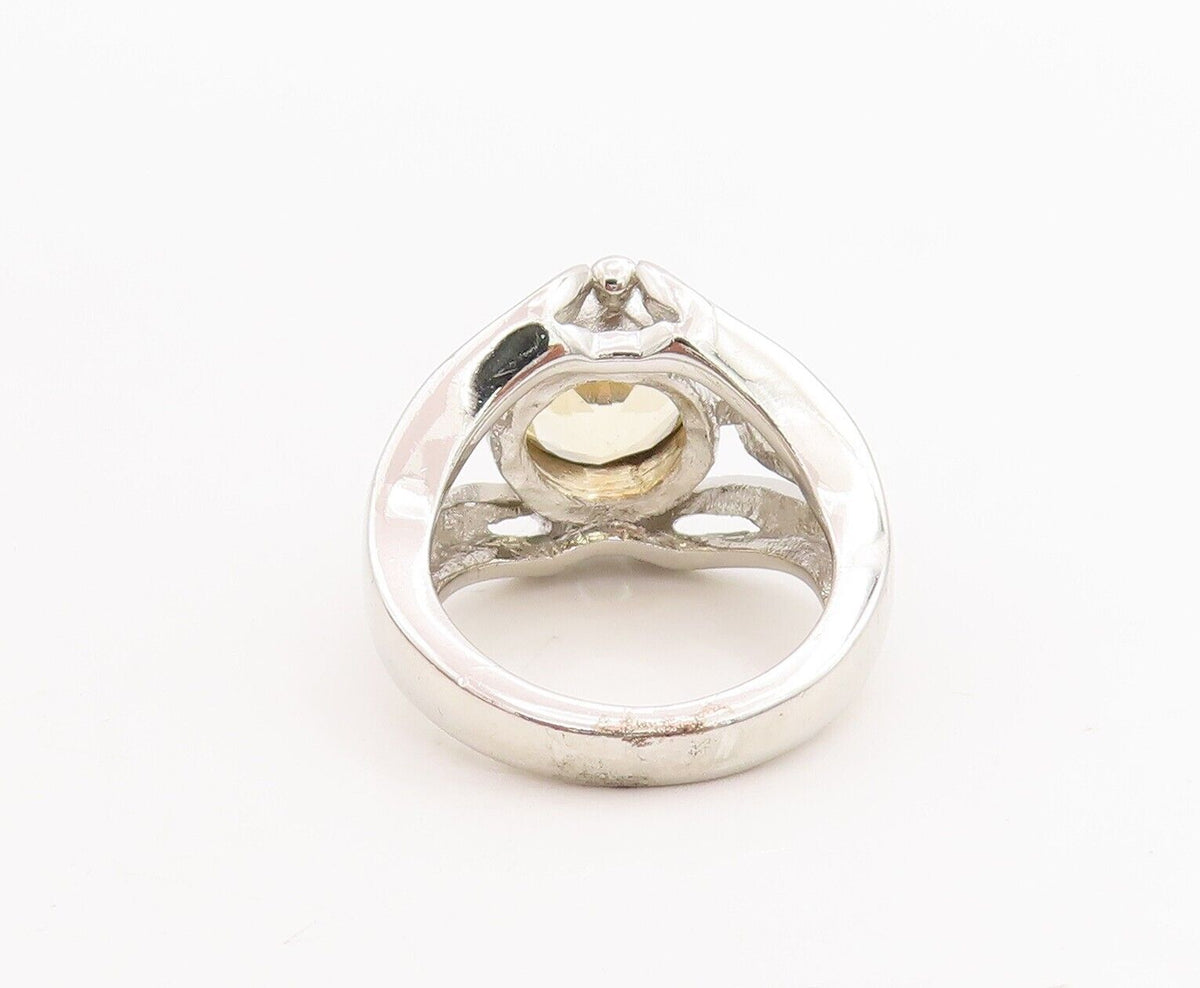 925 Sterling Silver Vintage Ring Leaf Border Cutout Neck Citrine  Sz 8  RG28658