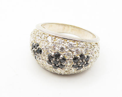 925 Sterling Silver  Hematite & Cubic Zirconia Floral Band Ring Sz 7  RG10114