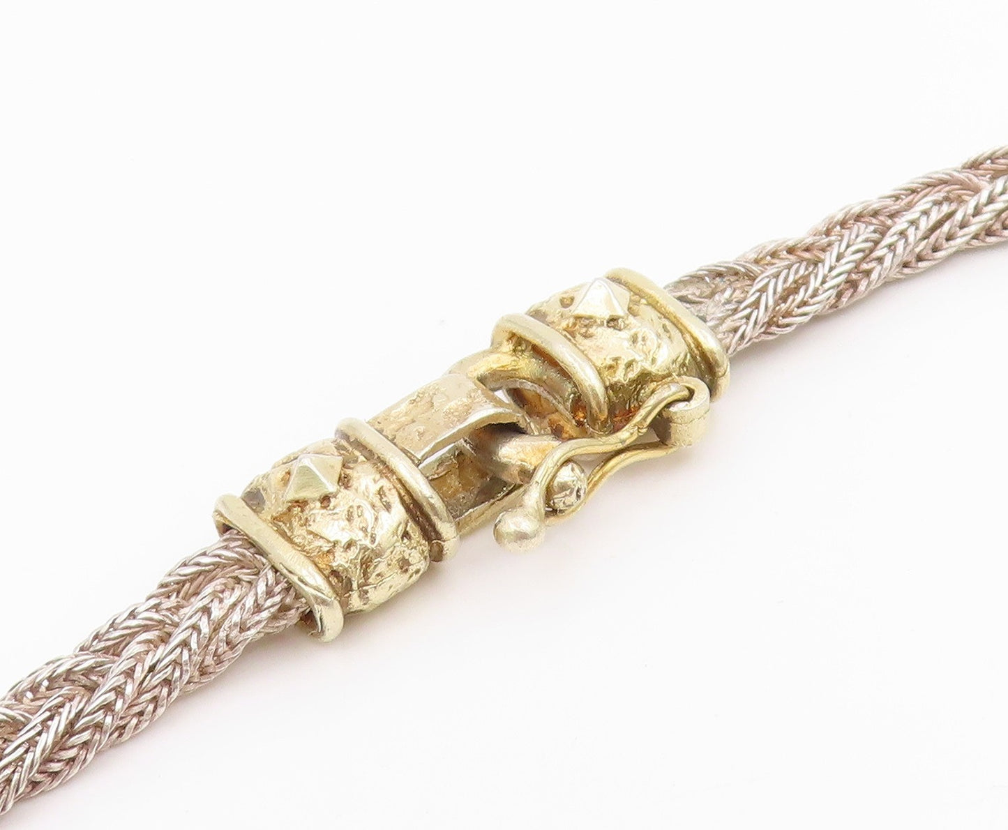925 Sterling Silver Vintage Necklace ANTIOCH Two Tone Braided Rope Tassel NE4876