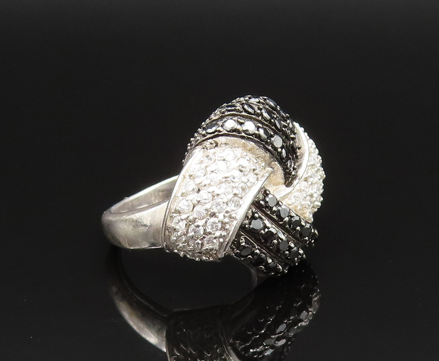 925 Sterling Silver  Vintage Sparkly Spinel & Topaz Knot Ring Sz 5  RG25480