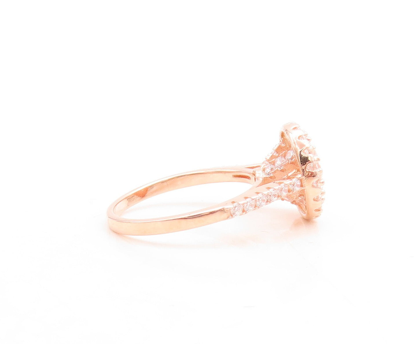 925 Sterling Silver Vintage Ring Rose Gold Plated Morganite & CZ  Sz 6  RG30105