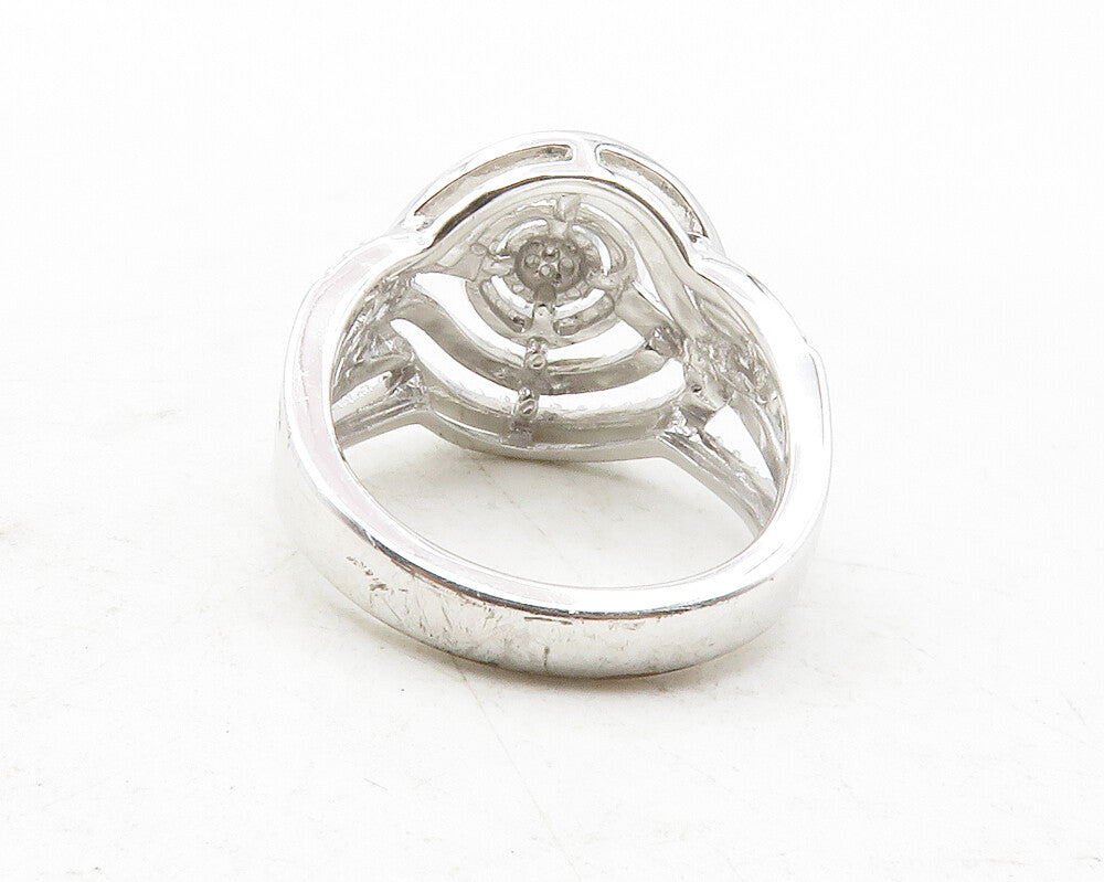 925 Sterling Silver   Genuine Diamonds Round Split Band Ring Sz 7  RG12495