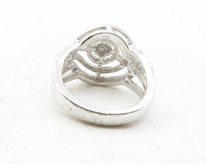 925 Sterling Silver   Genuine Diamonds Round Split Band Ring Sz 7  RG12495