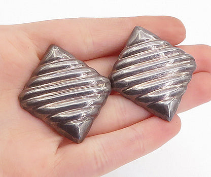 MEXICO 925 Sterling Silver  Vintage Oxidized Square Non Pierce Earrings EG2169