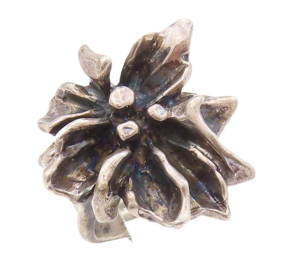 925 Sterling Silver Vintage Ring Designer Solid Carved Flower  Sz 6  RG28551