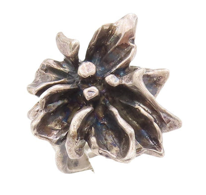 925 Sterling Silver Vintage Ring Designer Solid Carved Flower  Sz 6  RG28551