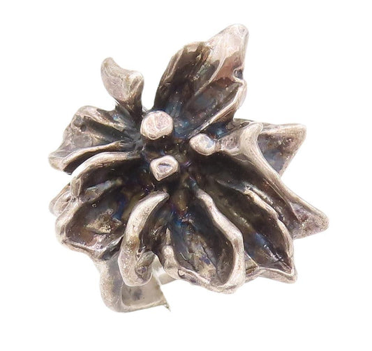 925 Sterling Silver Vintage Ring Designer Solid Carved Flower  Sz 6  RG28551