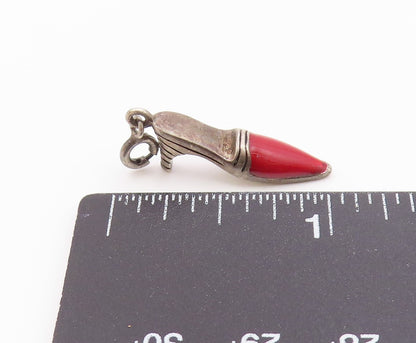925 Sterling Silver  Vintage Enamel Detail Pointy Heeled Shoe Pendant  PT18709