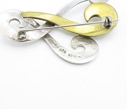 MEXICO 925 Sterling Silver  Vintage Shiny Two Tone Swirl Brooch Pin  BP2733