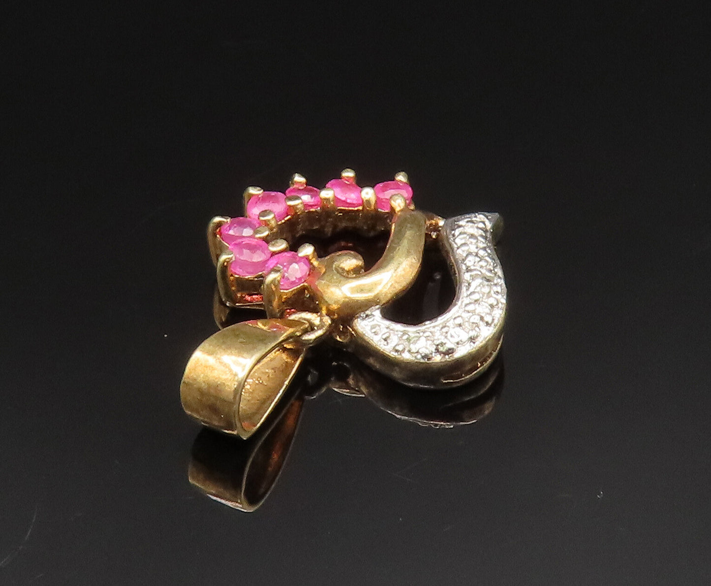 925 Sterling Silver   Vintage Gold Tone Spiked Ruby Love Heart Pendant PT20618