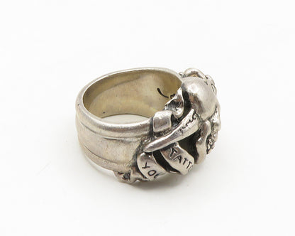 ED HARDY 925 Silver  Vintage Heavy Skull Head Large Band Ring Sz 13  RG18806