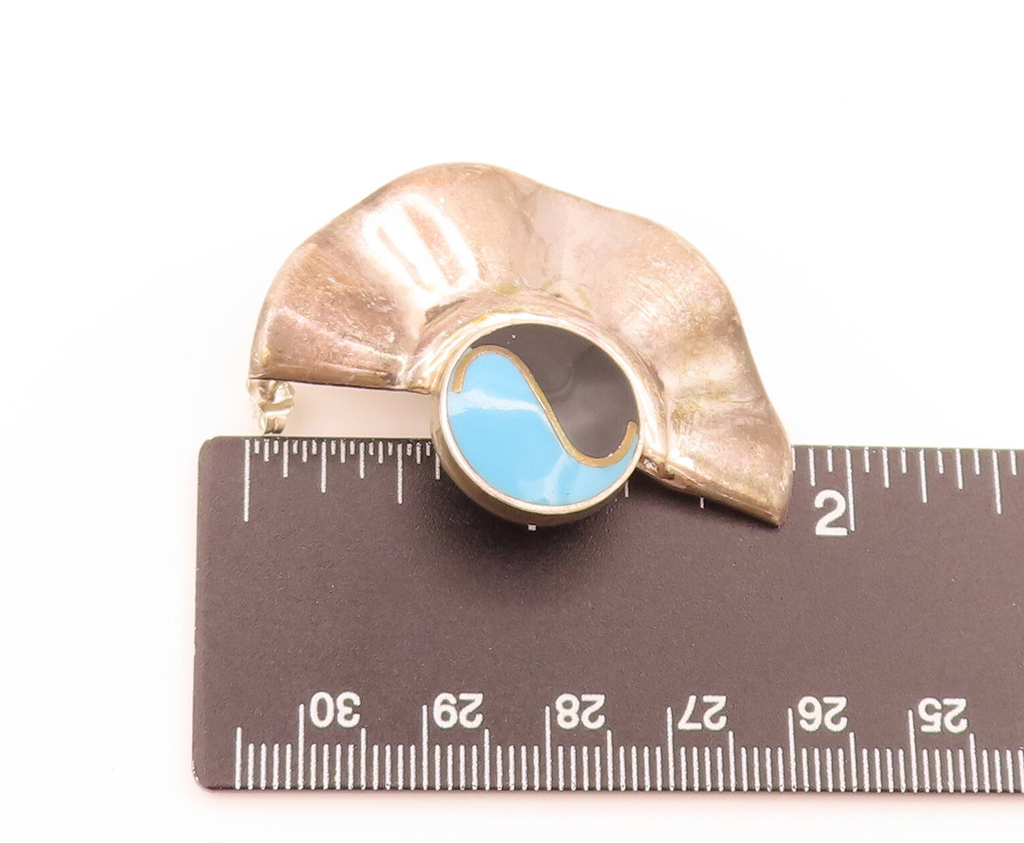 MEXICO 925 Silver Vintage Enamel Circle With Swirl Wing Earrings EG12472