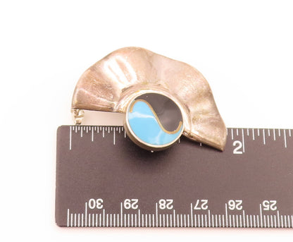 MEXICO 925 Silver Vintage Enamel Circle With Swirl Wing Earrings EG12472
