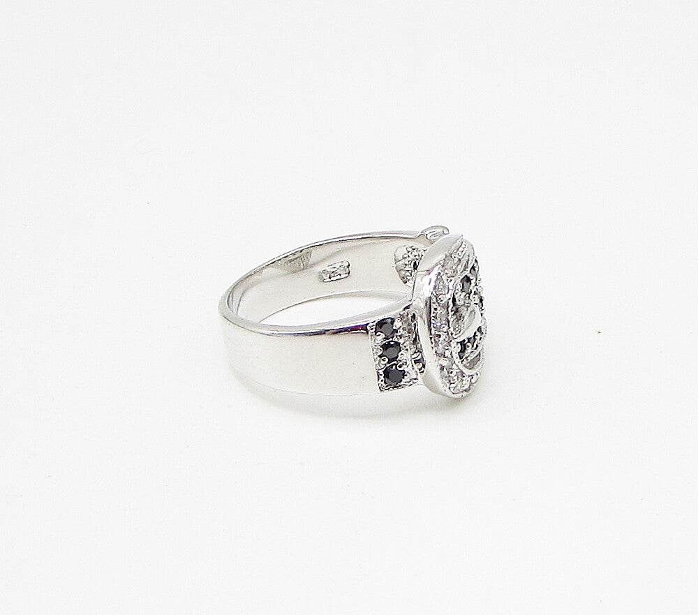 925 Silver  Sapphire & White Cubic Zirconia Belt Style Band Ring Sz 7  RG3425