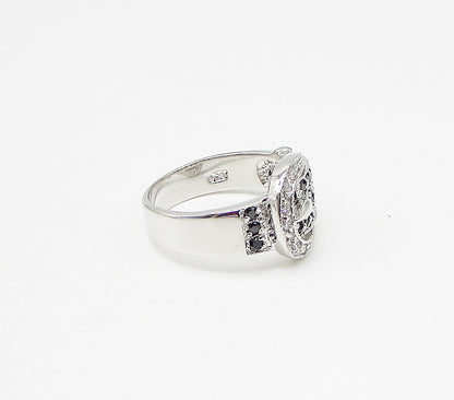 925 Silver  Sapphire & White Cubic Zirconia Belt Style Band Ring Sz 7  RG3425