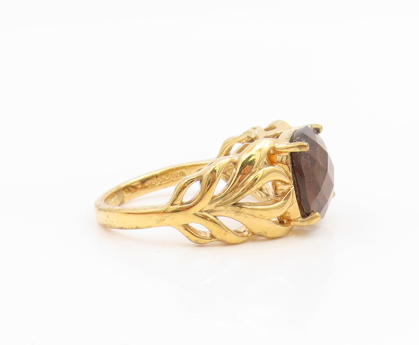 925 Sterling Silver Vintage Ring Gold Plated Smoky Quartz Band  Sz 8  RG35016